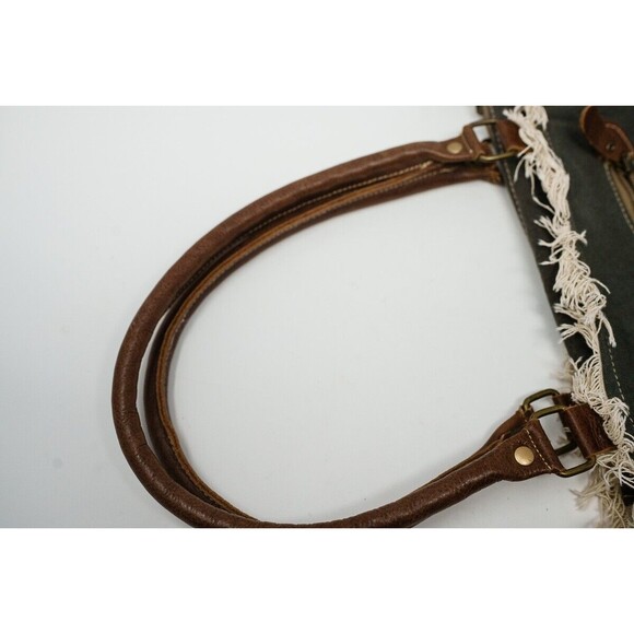 Myra Bag Leaf print Boho Gray Faux Leather & Fur accents S-115 - Picture 7 of 11